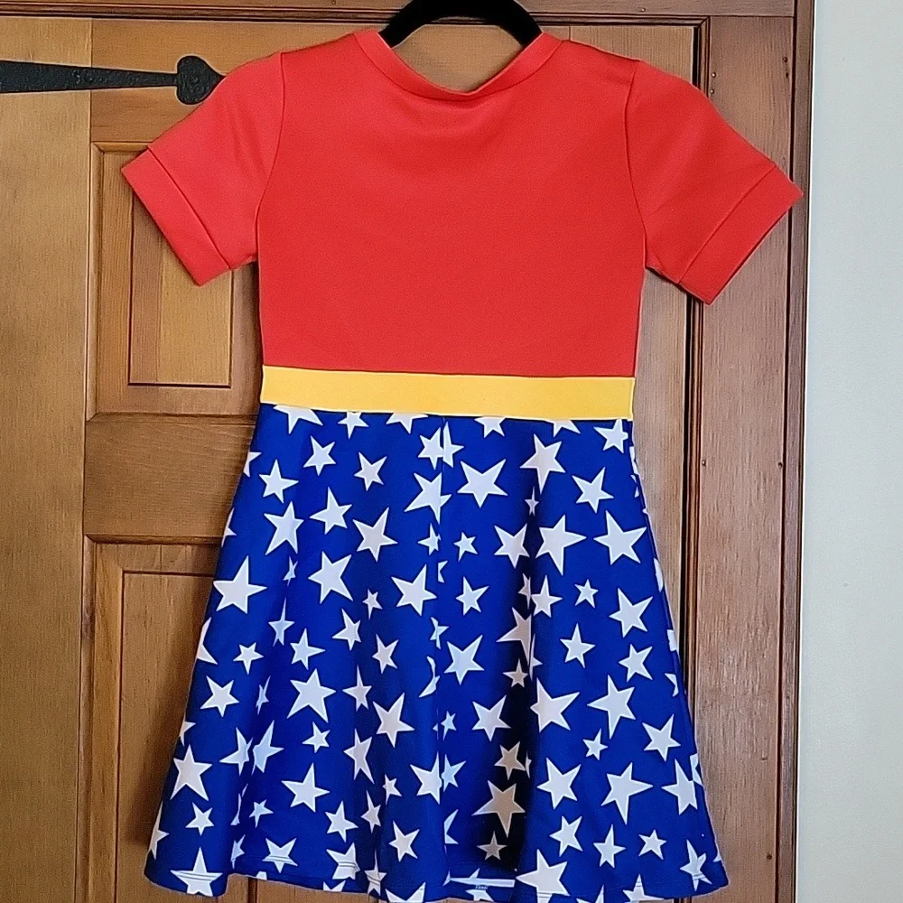 WONDER WOMAN Superhero Costume Dress - Red, Blue, and Gold